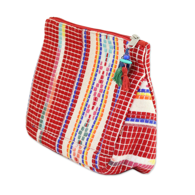 Cotton cosmetic bag, 'Colorful India' - Multicolor Cotton Cosmetic Bag from India