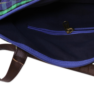 Cotton tote handbag, 'Perfect Plaid' - Plaid Blue and Green Cotton Tote Handbag from India