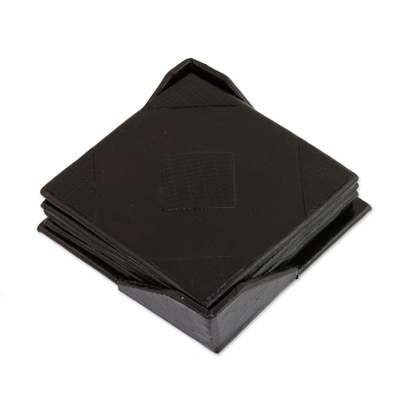 Lederuntersetzer, (4er-Set) - Schwarze quadratische Lederuntersetzer aus Indien (4er-Set)