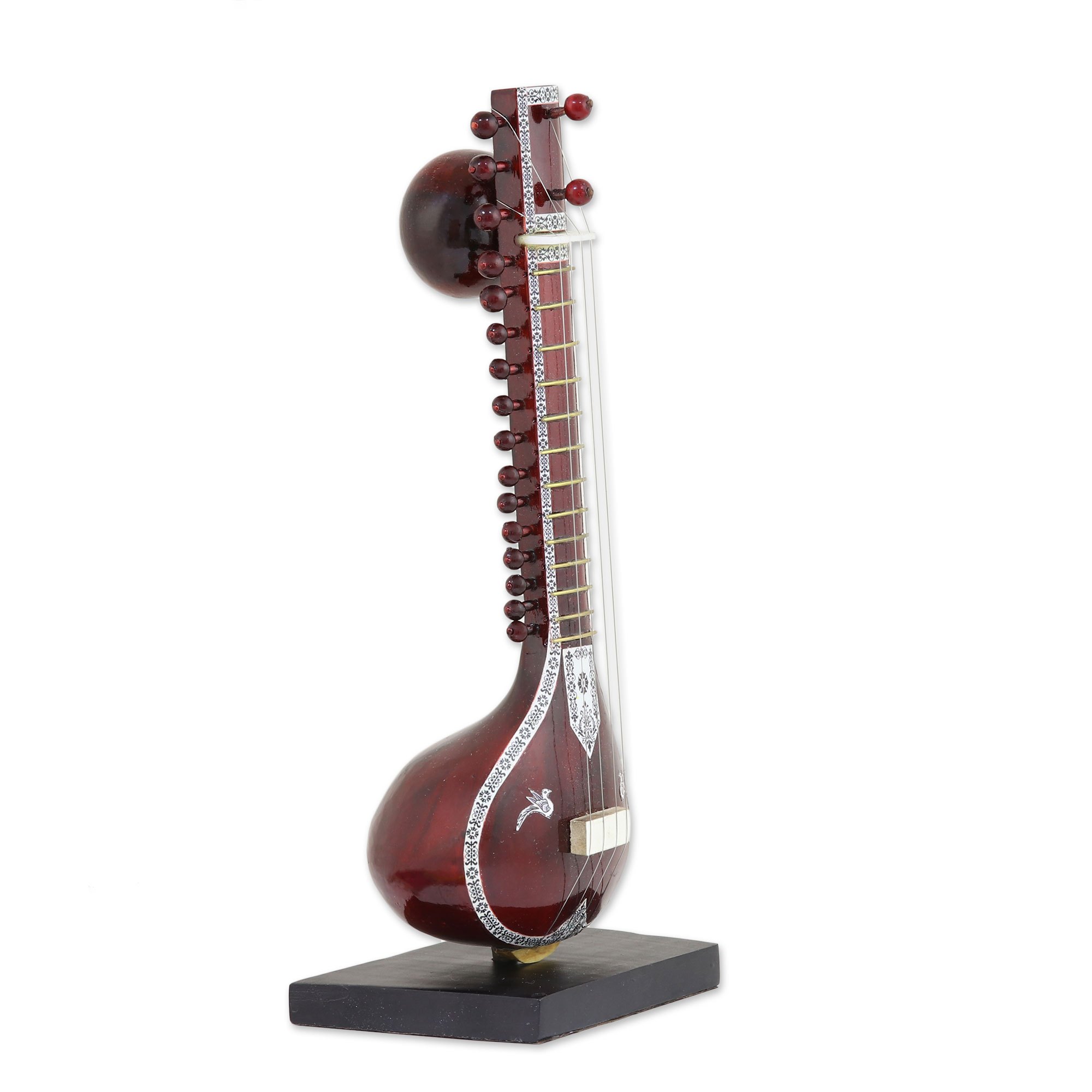 Miniature Assorted Wood Sitar Instrument with Wood Base Four String
