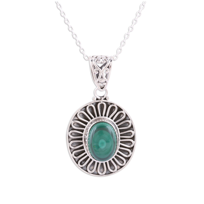 Malachite pendant necklace, 'Enthrall' - Malachite and Sterling Silver Pendant Necklace from India