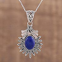 Collar con colgante de lapislázuli, 'Eternidad profunda' - Collar con colgante de plata de ley y lapislázuli de la India