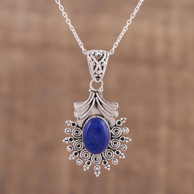 Lapis lazuli pendant necklace, 'Deep Eternity' - Lapis Lazuli and Sterling Silver Pendant Necklace from India