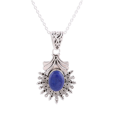 Lapis Lazuli and Sterling Silver Pendant Necklace from India