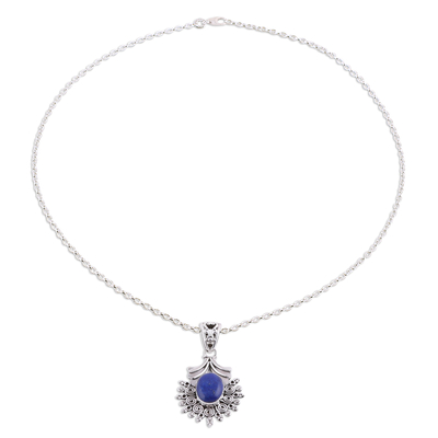 Lapis lazuli pendant necklace, 'Deep Eternity' - Lapis Lazuli and Sterling Silver Pendant Necklace from India