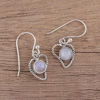 Rainbow moonstone dangle earrings, 'Affection' - Rainbow Moonstone Abstract Heart Dangle Earrings from India