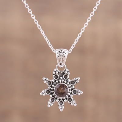 Smoky quartz pendant necklace, 'Astral Allure' - Smoky Quartz and Sterling Silver Pendant Necklace from India