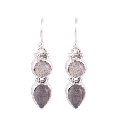 Labradorite dangle earrings, 'Dusky Allure' - Handcrafted Labradorite Dangle Earrings from India