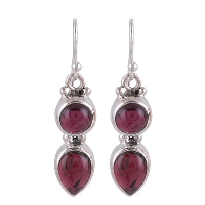 Garnet dangle earrings, 'Scarlet Eternity' - Handmade Garnet Dangle Earrings from India