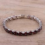 Garnet tennis bracelet, 'Scarlet Majesty' - India Handmade Garnet and Sterling Silver Tennis Bracelet