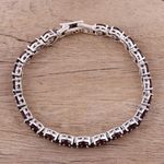 Garnet tennis bracelet, 'Scarlet Majesty' - India Handmade Garnet and Sterling Silver Tennis Bracelet