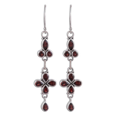 Garnet dangle earrings, 'Rouge Allure' - Garnet and Sterling Silver Dangle Earrings from India