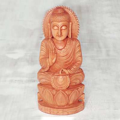 estatuilla de madera - Estatuilla de Buda meditando de madera kadam tallada a mano