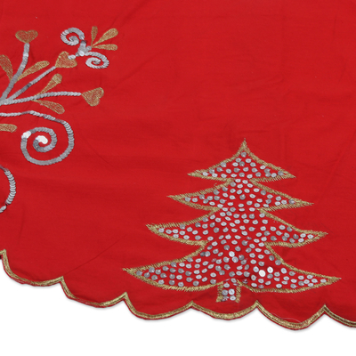 Falda de árbol de algodón - Falda de árbol de algodón bordada en amapola de la India