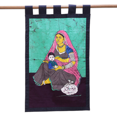 Wandbehang aus Baumwollbatik - Handgefertigter Baumwoll-Batik der Liebe zwischen Mutter und Kind