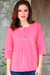 Cotton tunic, 'Elegant Rose' - Rose Pink 100% Cotton Embroidered Front Button Tunic