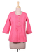Cotton tunic, 'Elegant Rose' - Rose Pink 100% Cotton Embroidered Front Button Tunic