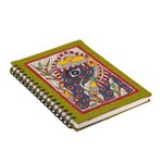 Handmade paper journal, 'Exuberant Elephant' - Hand Crafted Madhubani Style Painted Journal