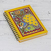 Handmade paper journal, 'Swaying Peacock' - Handmade Paper Spiral Bound Peacock Journal from India