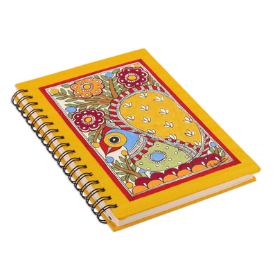 Handgeschöpftes Papiertagebuch - Handgeschöpftes Pfauen-Tagebuch mit Spiralbindung aus Indien