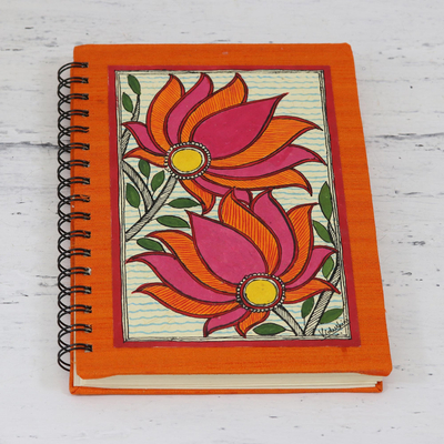 Handmade paper journal, 'Blooming Lotus' - Blooming Lotus Handmade Paper Journal from India