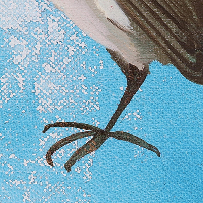 'Morning Bird' - Cuadro firmado de un gorrión en azul de la India
