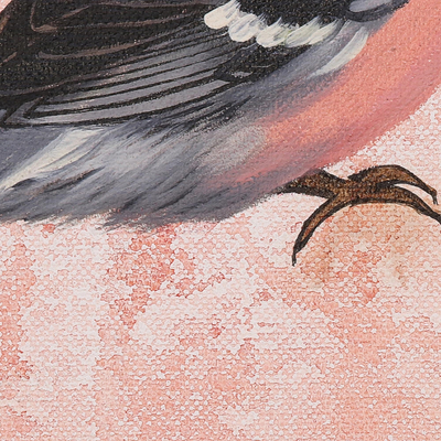'Wintry Evening' - Signed Painting of a Sparrow in Pink from India