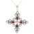 Garnet and cultured pearl pendant necklace, 'Royal Cross' - Garnet and Cultured Pearl Pendant Necklace from India