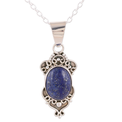 Lapis lazuli pendant necklace, 'Gleam of Hope' - Handmade Lapis Lazuli and Sterling Silver Pendant Necklace