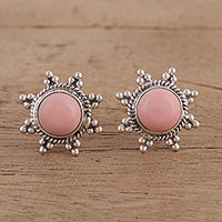 Opal button earrings, 'Starry-Eyed' - Star Shaped Pink Opal and Sterling Silver Button Earrings