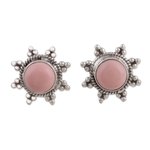 Opal button earrings, 'Starry-Eyed' - Star Shaped Pink Opal and Sterling Silver Button Earrings