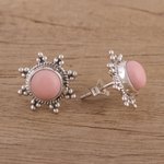 Opal button earrings, 'Starry-Eyed' - Star Shaped Pink Opal and Sterling Silver Button Earrings