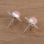 Opal button earrings, 'Starry-Eyed' - Star Shaped Pink Opal and Sterling Silver Button Earrings