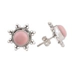 Opal button earrings, 'Starry-Eyed' - Star Shaped Pink Opal and Sterling Silver Button Earrings