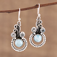 Blue topaz and larimar dangle earrings, 'Dazzling Intrigue' - Blue Topaz and Larimar Dangle Earrings from India