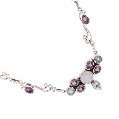 Multi-gemstone pendant necklace, 'Sparkling Symphony' - Multi Gemstone Sterling Silver Pendant Necklace from India
