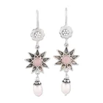 Opal and cultured pearl dangle earrings, 'Blissful and Bright' - Pink Opal and Cultured Pearl Dangle Earrings from India