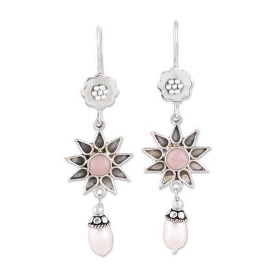 Ohrhänger aus Opal und Zuchtperlen - Ohrhänger aus rosafarbenem Opal und Zuchtperlen aus Indien