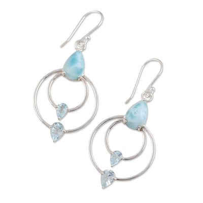 Blue topaz and larimar dangle earrings, 'Sparkling Sky' - Blue Topaz and Larimar Dangle Earrings from India