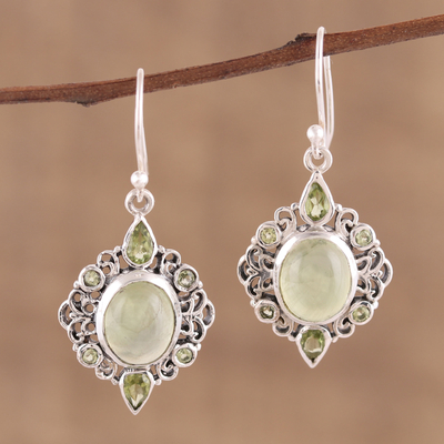 Peridot and prehnite dangle earrings, 'Glory of Green' - Peridot and Prehnite Dangle Earrings from India
