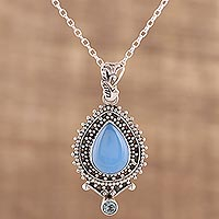 Handcrafted Blue Chalcedony Pendant Necklace from India,'Soul's Serenity'