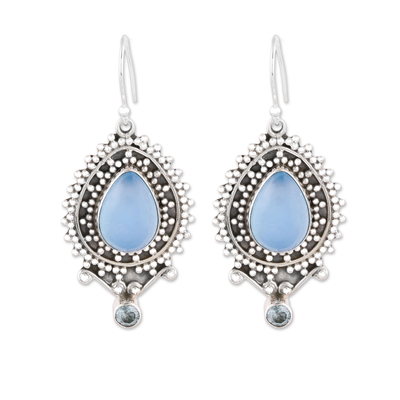 Chalcedony and blue topaz dangle earrings, 'Tranquil Day' - Chalcedony and Blue Topaz Dangle Earrings from India