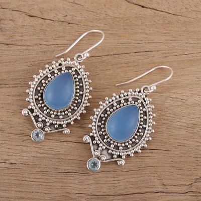 Chalcedony and Blue Topaz Dangle Earrings from India - Tranquil Day ...