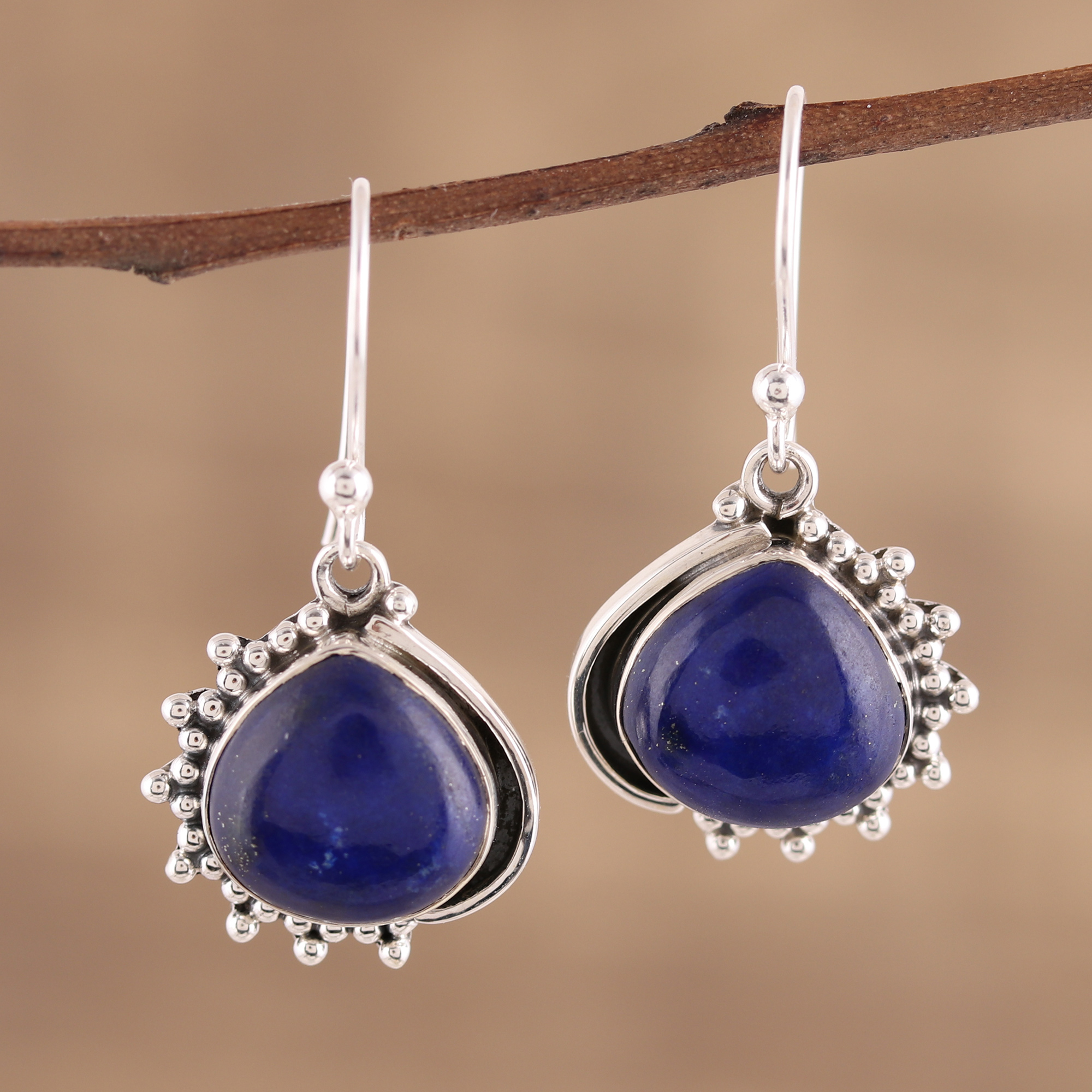 Lapis Lazuli Chandelier Earrings Dark Blue Gemstone 925 Sterling Silver Hook 