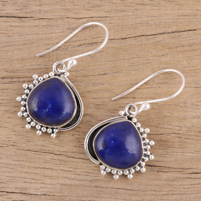 Lapis lazuli dangle earrings, 'Blue Daydream' - Handmade Lapis Lazuli 925 Sterling Silver Dangle Earrings