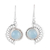 Chalcedony dangle earrings, 'Crescent Flower' - Handmade 925 Sterling Silver Blue Chalcedony Earrings India