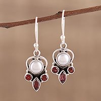 Featured review for Garnet and cultured pearl dangle earrings, Eternal Joy