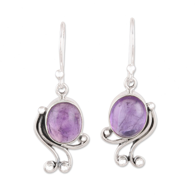 Amethyst dangle earrings, 'Pleasing Violet' - Handmade 925 Sterling Silver Amethyst Dangle Earrings