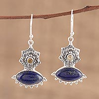 Lapis lazuli and citrine dangle earrings, 'Floral Gaze' - Handmade 925 Sterling Silver Lapis Lazuli Citrine Earrings