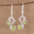 Peridot dangle earrings, 'Glimmering Intellect' - Handmade 925 Sterling Silver Peridot Cubic Zirconia Earrings